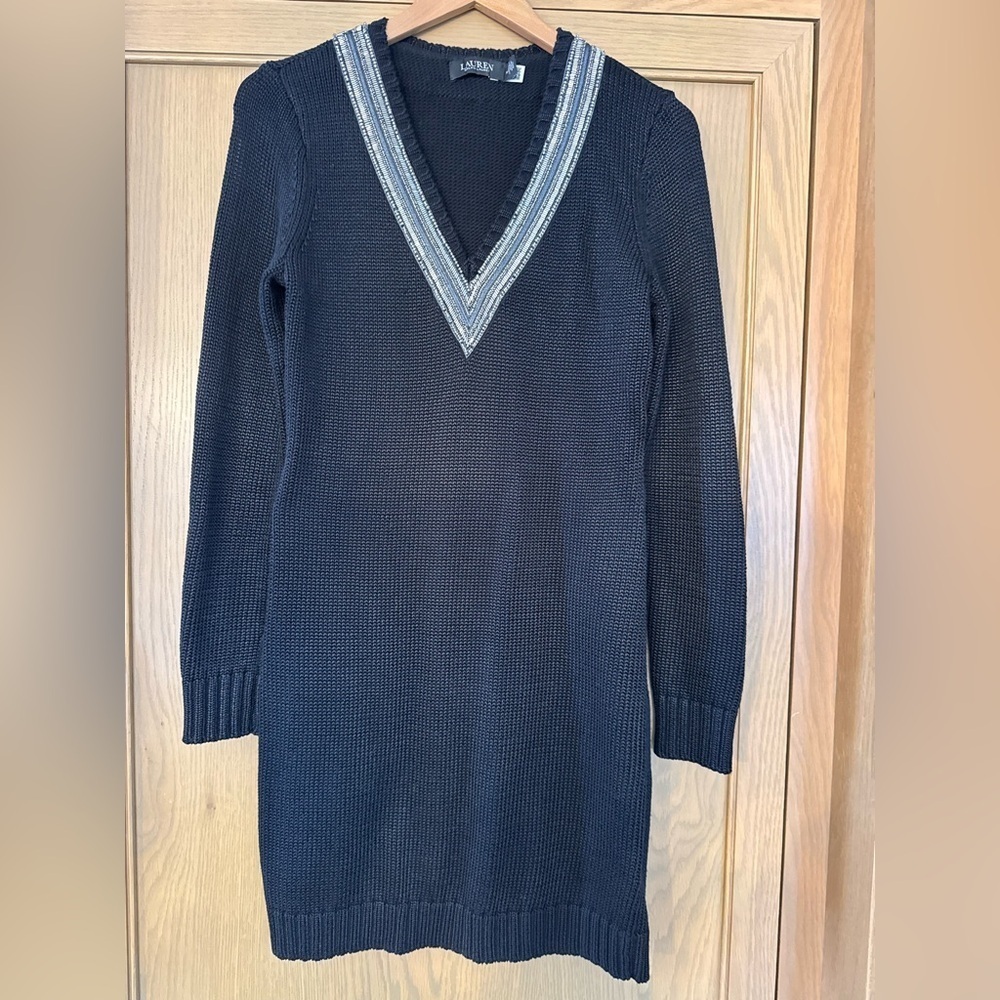Lauren Ralph Lauren Black Label Cricket Sweater V-Neck Dress Knit / medium